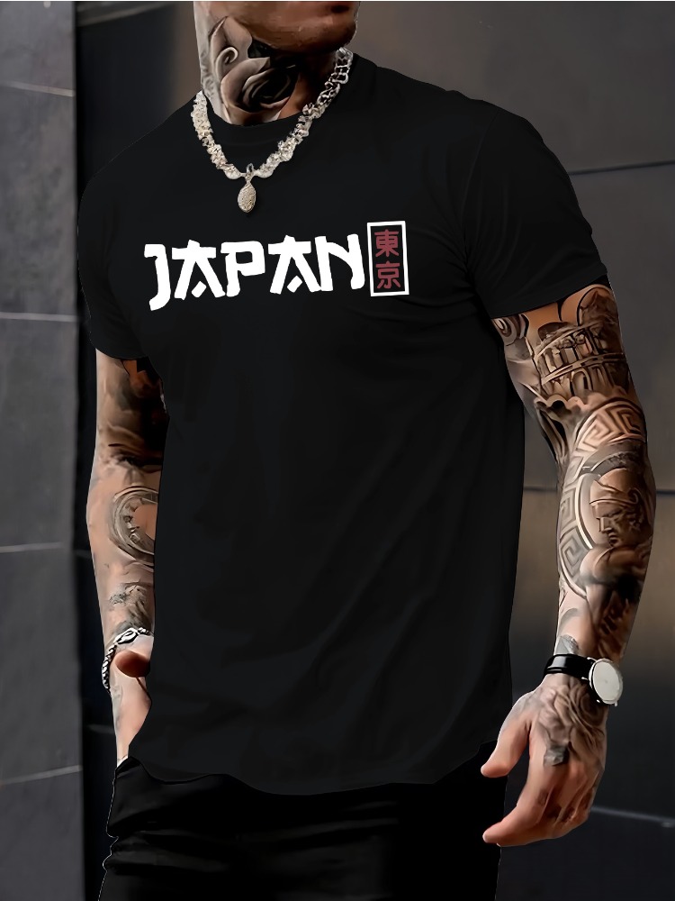 남성 반팔 크루넥 티셔츠 일본 도쿄 한자 프린트 얇은  - Street Fashion For Short Guys 리뷰 및 가격
