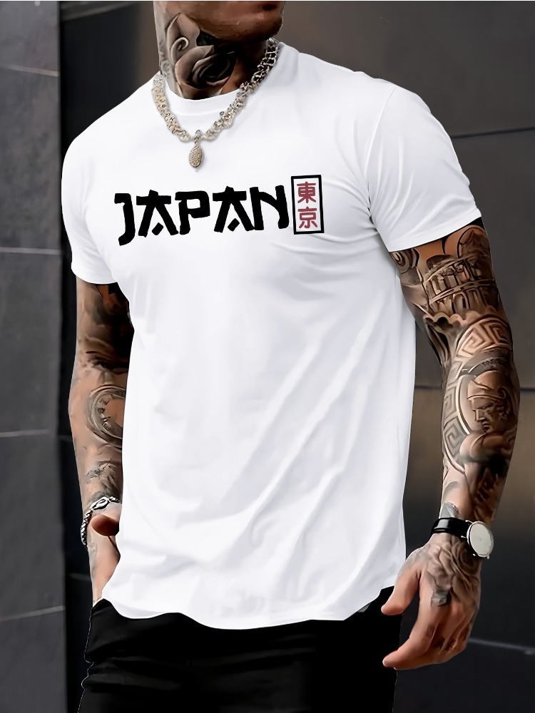 남성 반팔 크루넥 티셔츠 일본 도쿄 한자 프린트 얇은  - Street Fashion For Short Guys 리뷰 및 가격